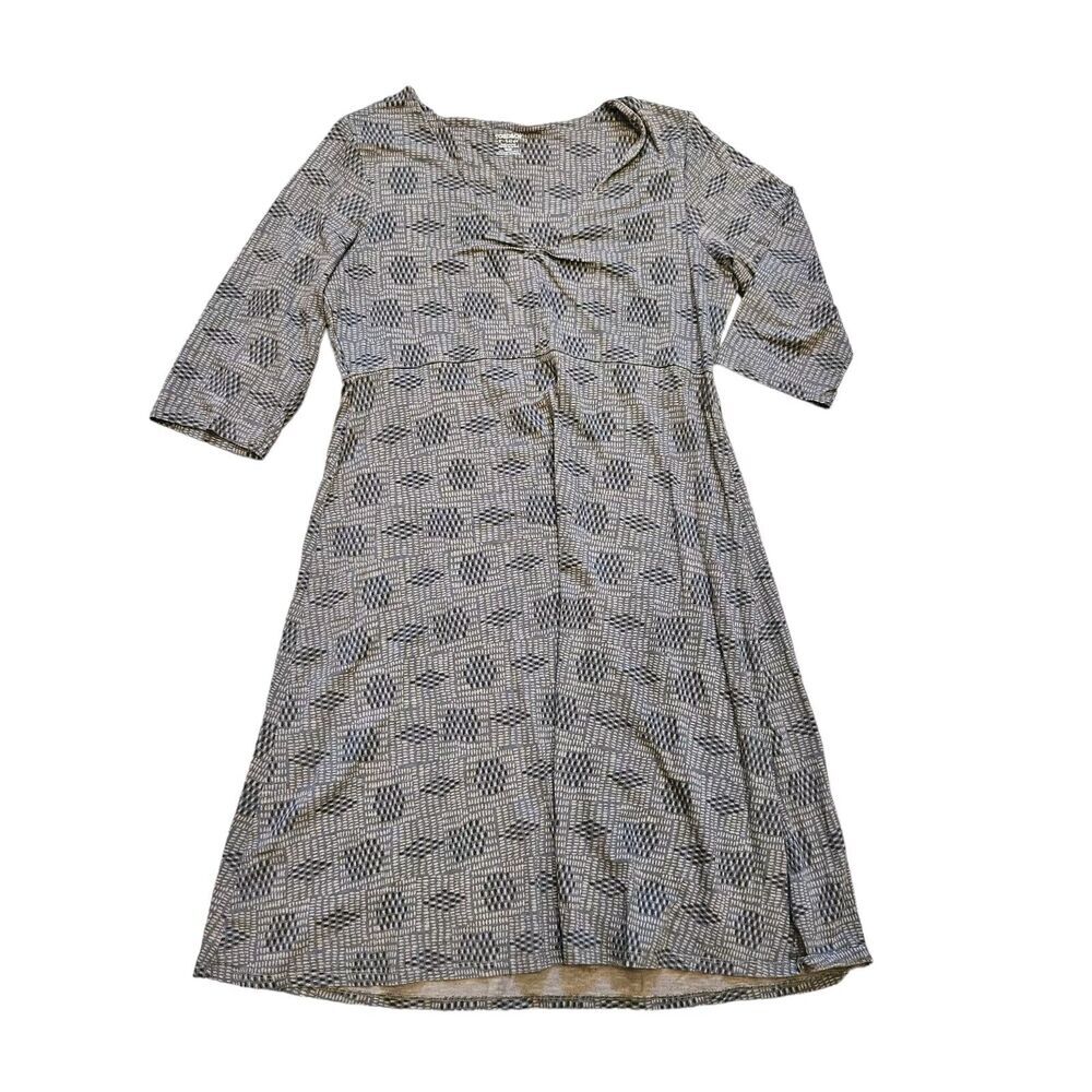 Toad & Co Rosalinda Dress Womens Size XL Gray Beige Vneck Organic Cotton